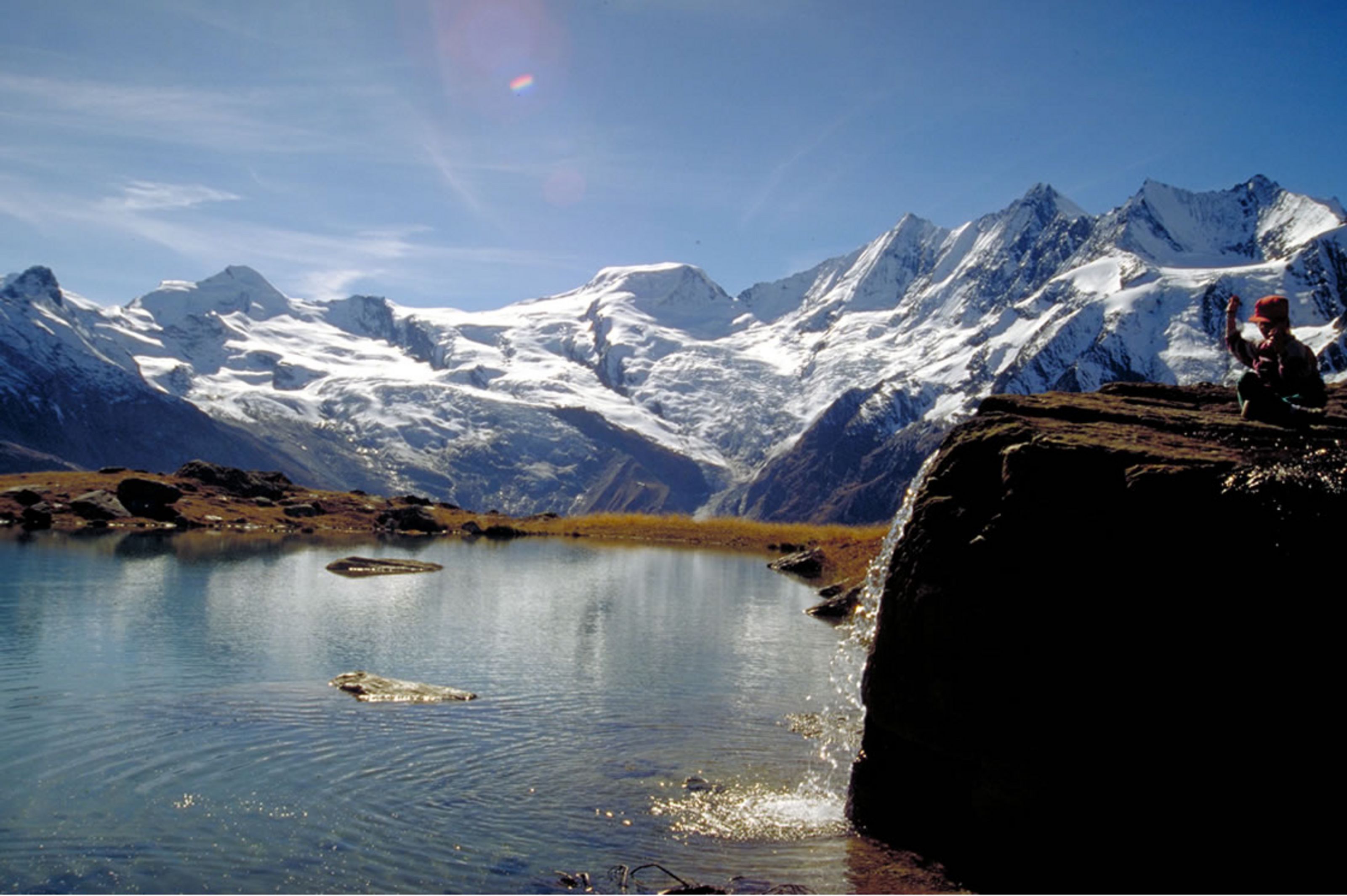 A mountain range with snow-capped peaks